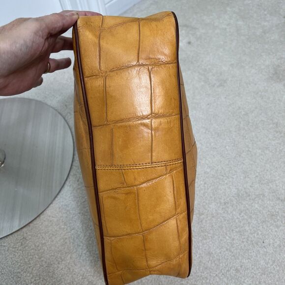 Dooney & Bourke Nile Shoulder Hobo Bag Vintage Yellow Croc Embossed Leather - Picture 11 of 16